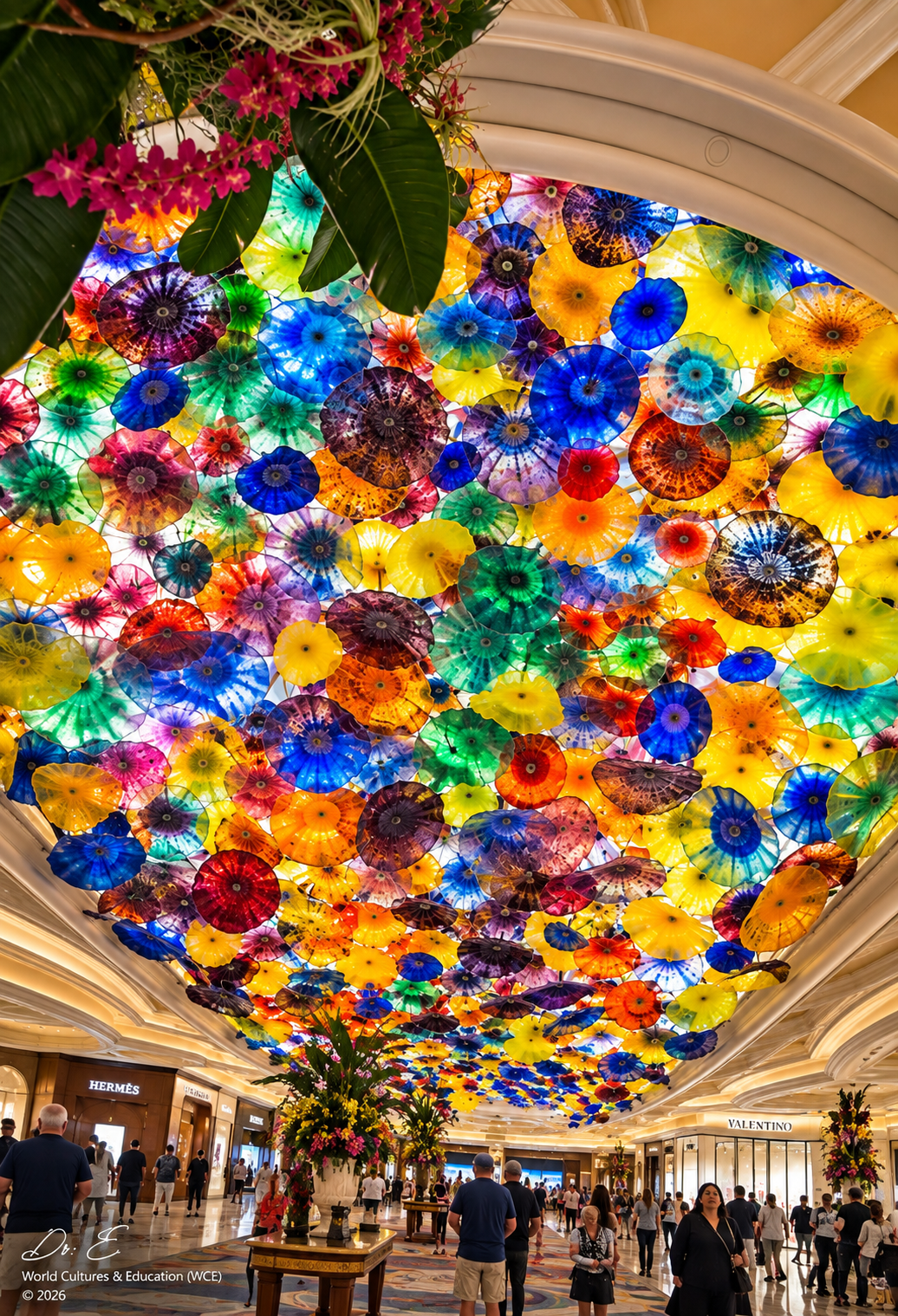 Dr. E glass canopy shopping atrium artwork