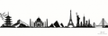 Black-and-white world landmark silhouette panorama with Dr. E World Culture and Education signature.