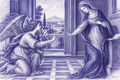 Cestello Annunciation in blue-violet scribble art, signed Dr. E