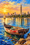 Golden Nile with revised Cairo Tower architecture and Dr. E signature.