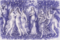 Primavera reinterpreted in blue-violet scribble art, signed Dr. E
